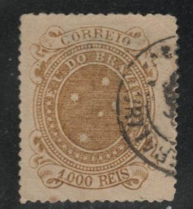 Brazil Scott 108 Used 1891 Liberty stamp Hinge thin and Attractive item.