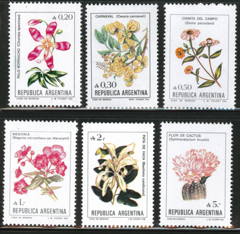 Argentina Scott 1521-6 MNH** 1986 Flower stamps CV$14.30  Central & South  America - Argentina, General Issue Stamp / HipStamp