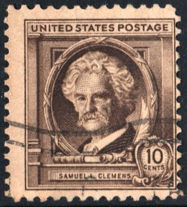 SC#863 10¢ Famous Americans: Mark Twain Single (1940) Used