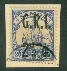 SG 104b Samoa 1914. 2½d on 20pf ultramarine. '1' to the left of '2' in '½'...