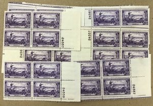 1003      Battle of Brooklyn.  25 MNH. 3¢ Stamp Plate Blocks.    Issued In 1951.