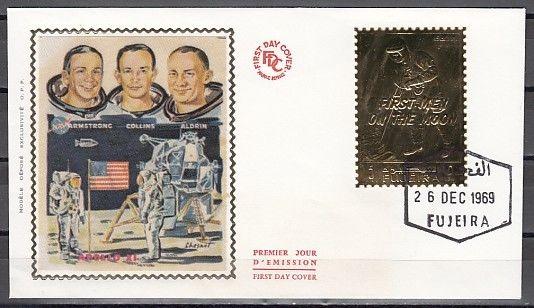 Fujeira, Mi cat. I 416 A. Apollo 11, Gold Foil issue. First day cover