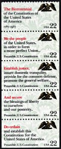 SC#2359a 22¢ Constitution Booklet Pane of Five: No Tab (1987) MNH