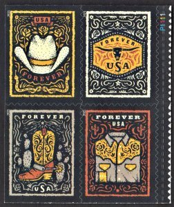 U.S.#5615-5618 Western Wear 55c Booklet Block of 4 with P#, MNH.