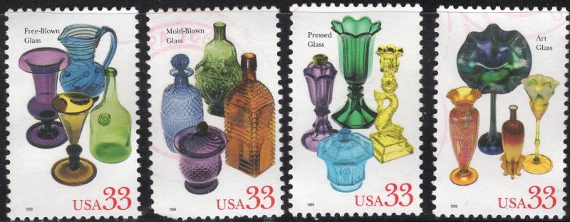 United States 3325-28 - Used  - 33c American Glass (1999) (cv $2.30) (3)