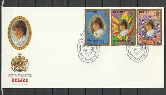 Belize, Scott cat. 618-620. Diana`s Birthday, Gold Frame. First day cover. ^