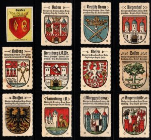 Vintage Germany Poster Stamp City, State Town Coats Of Arms Set/12 Unused