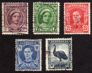 1943, Australia, Used set, Sc 191, 192, 194, 195, 196