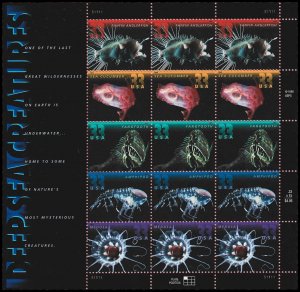 PCBstamps   US #3439/3443 Sheet $4.95(15x33c)Deep Sea Creatures, MNH, (5)