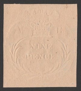 NATAL 1857 Embossed 9d, imperf, reprint using original die. cat £9500 as normal.