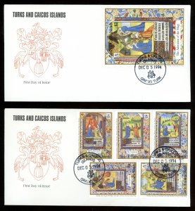 1994 Turks & Caicos Scott 1084-89 FDC, Unaddressed,  6 Stamp Set on 2 Covers