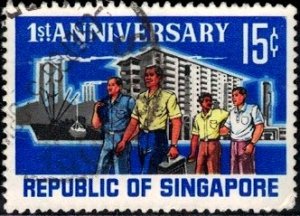1st Anniv. of Repbulic, Wrokers, Factory & Apartment, Singapore SC#73 used