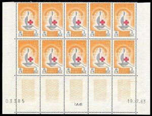 New Hebrides 1963 QEII Red Cross 15c PLATE BLOCK of ten superb MNH. SG F108.