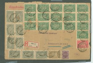 Germany 200-202/204 Inflation cover, 30,700 mark franking, registered heavy large envelope with Coln 4.8.23 and NYC registry 8.1