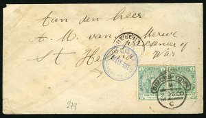 Cape of Good Hope, 1900 (9 Oct) cover franked with 2x1/2d green, tied by Simo...