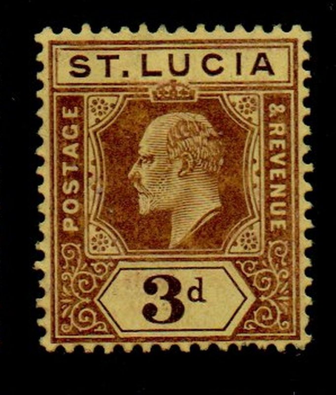 St Lucia Sc 60 1909 3d violet on yellow Edward VII stamp mint mint