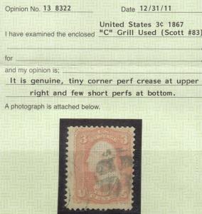 USA #83 Used **With Certificate**