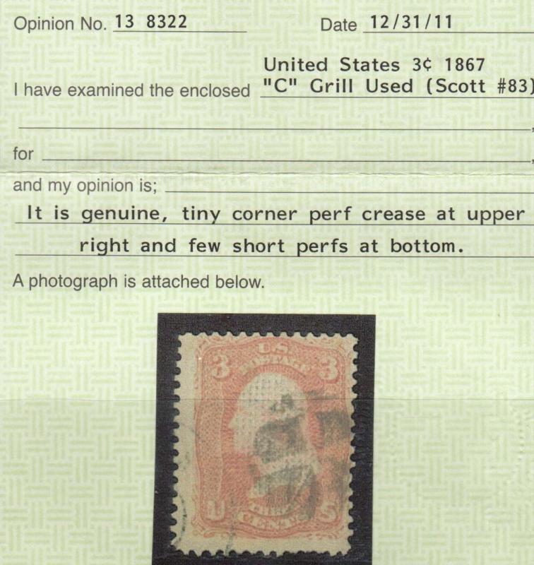 USA #83 Used **With Certificate**