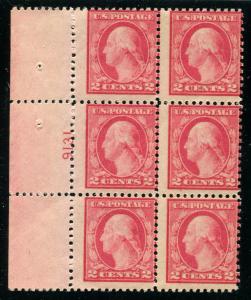 US SCOTT #499 1917 2 CENTS GEORGE WASHINGTON MNH OG PLATE BLOCK OF 6