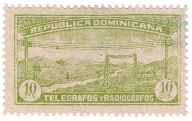 (I.B) Dominican Republic Telegraphs : 10c Yellow-Green (1920)