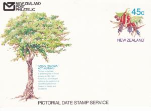 New Zealand 45c Elizabeth II Pictorial Date Stamp Fuschia Postcard unused VGC