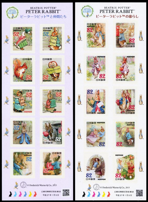 Japan 2015 Peter Rabbit Scott #3782-3783 Sheets Mint Never Hinged