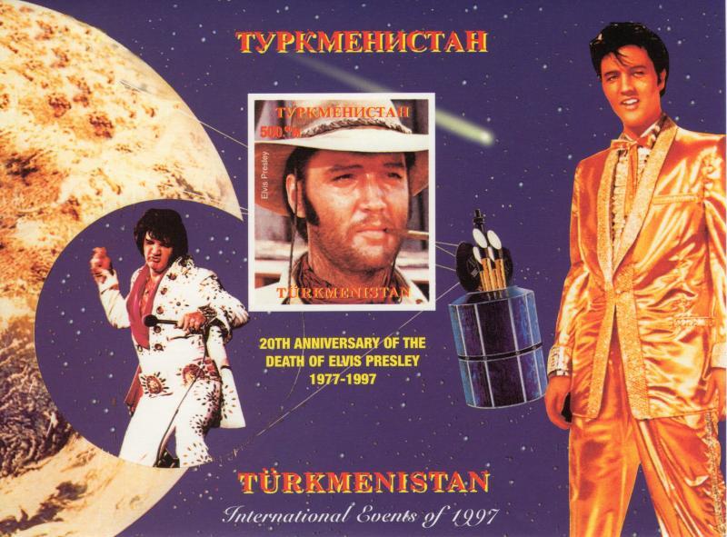 TURKMENISTAN 1997 SPACE Halley's Comet Elvis Presley s/s Imperforated Mint (NH)