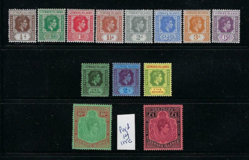 LEEWARD IS SCOTT#103-115 GEORGE VI SET (13 STAMPS)-ONE POUND PERF 14-  MLH