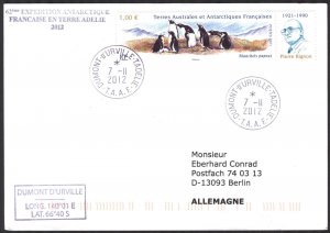 {A131} TAAF 2012 Birds Penguins Antarctic Expedition Dumont D'Urville Cover