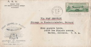 United States 1933 Graf Zeppelin Century of Progress Cover Chicago to Germany