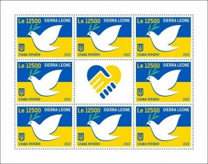 SIERRA LEONE 2022 UKRAINE PEACE DOVE FOR UKRAINE SHEET MINT NH