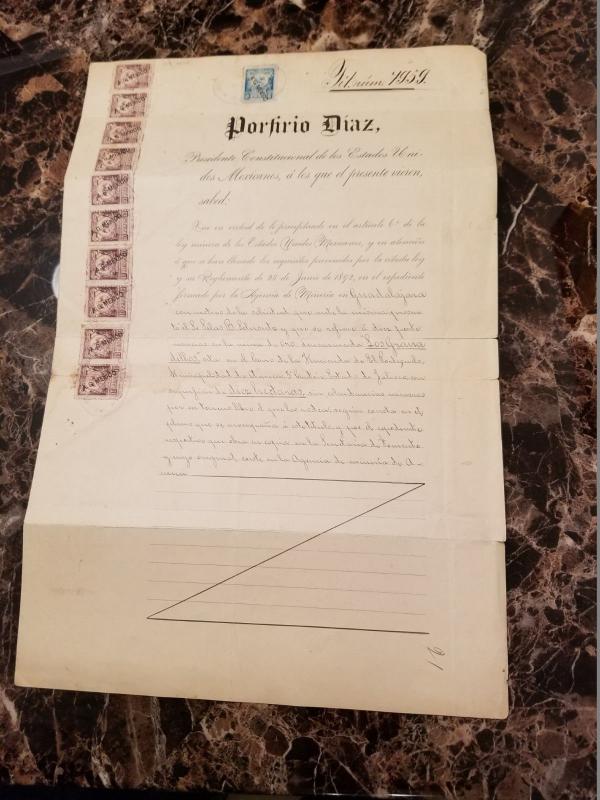 1898 Mexico Gold Mine Deed Signed by President Porfirio Diaz Revenue Stamp Cover