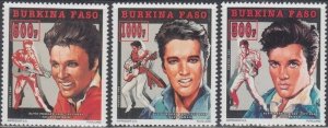 BURKINA FASO #990-2 CPL MNH ELVIS PRESLEY SET of 3 DIFFERENT PORTRAITS