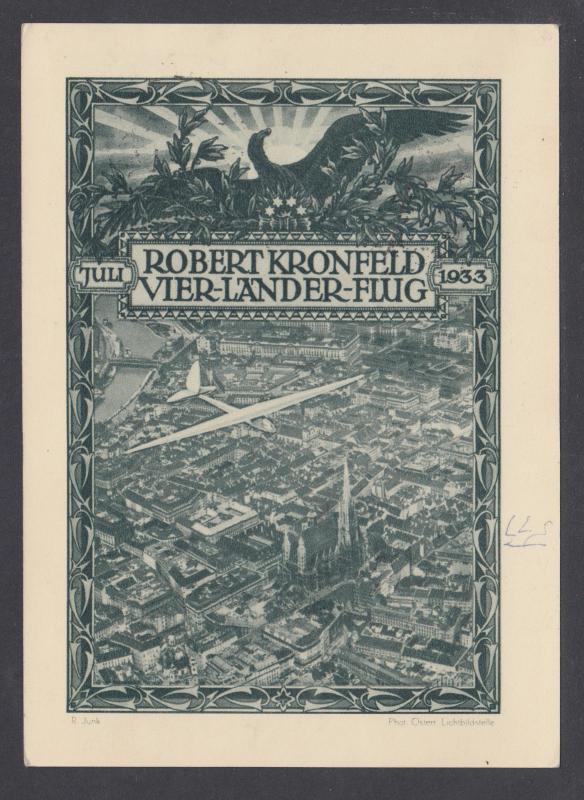 Austria Sc 310, C21 on 1933 Printed to Private Order PPC, Robert Kronfeld Commem