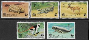 Uganda Scott 176-180 MNH Endangered Species Set of 1977, Turtle Crocodile Monkey