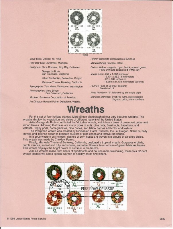 US SP1285 Wreaths Souvenir Page #3248a, 3252a