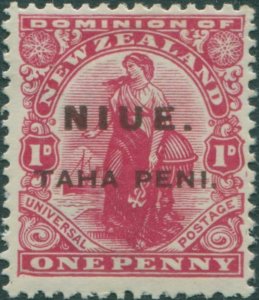 Niue 1917 SG21 TAHA PENI on 1d carmine Dominion brown ovpt MLH