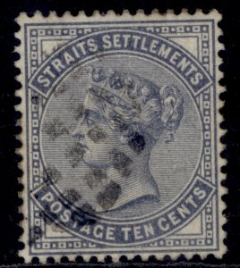 MALAYSIA - Straits Settlements QV SG49, 10c slate, FINE USED. Cat £85. WMK CC