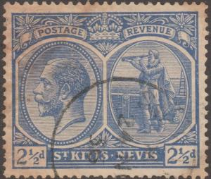 St. Kitts-Nevis, Scott# 43A, used,2 1/2d, blue, Revenue, big stamp, #m476