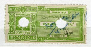 TRAVANCORE; Early 1900s Local Revenue issue fine used value