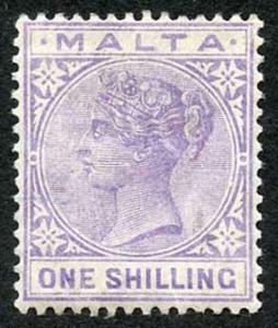 Malta SG29 1885-90 1/- Pale Violet Wmk Crown CA P14 M/M