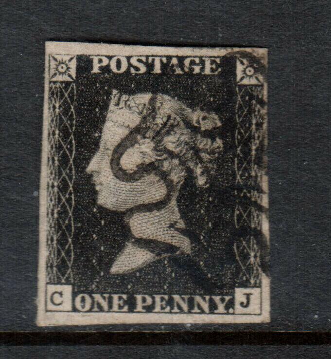 Great Britain #1 Used Fine With Black Maltese Cross Cancel