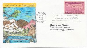 858 FDC, Hand Colored Cache, Statehood Anniversary, Free Insured Shipping;