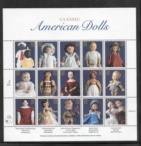 #3151 MNH Sheet CLASSIC AMERICAN DOLLS PLATE #P222222 PLATE POS #4