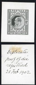 KEVII 10/- Die Proof on glazed card Duplicate proof 25 Feb 1902 SUPERB