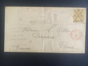 1891 Santo Domingo Dominican Republic Registered Cover to Paris France 80 cents