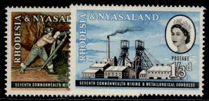 RHODESIA & NYASALAND QEII SG38-39, 1961 7th mining congress set, M MINT.