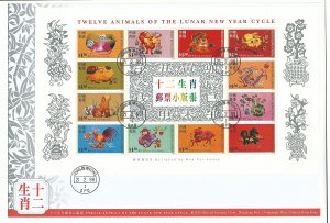1999 Hong Kong 12 animals Lunar New Year Cycle FDC VFU GPO postmark