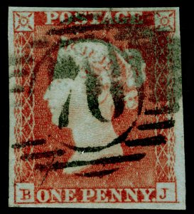 SG9, 1d pale red-brown, USED. Cat £45. 4 MARGINS. BJ