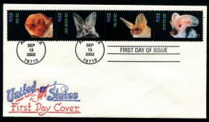 3661-3664 US 37c American Bats SA strip/4 FDC,  Artopages cachet